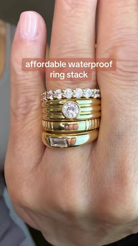 #ringstack #goldrings #affordablejewelry #waterproofjewelry 