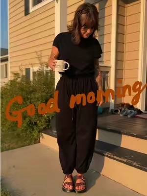 Loveeee this jumpsuit. Literally the best lounge jumpsuit. ☕️ #loungewear #jumpsuit #momoutfit #summeroutfits #tiktoksummersale 
