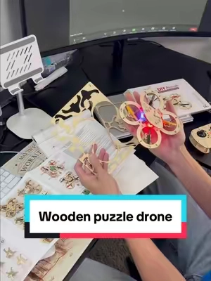 Super fun DIY wooden puzzle that you can FLY! Really simple puzzle and easy to build. The drone has lights and can do aerobatics! #woodenpuzzles #drone #diydrone #funpuzzle 