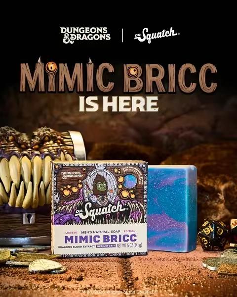 ✨Meet Mimic Bricc, the ALL NEW Dungeons & Dragons-inspired soap from Dr. Squatch. Will you claim the treasure, or become its next victim?