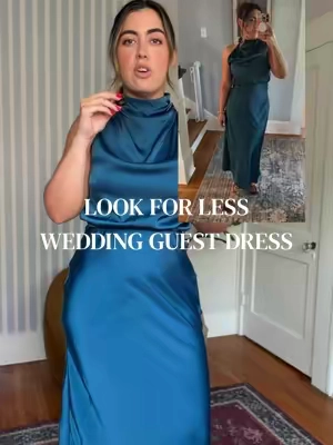 If you notice a mark on the dress it’s from my steamer. #weddingguestdress #satindress 