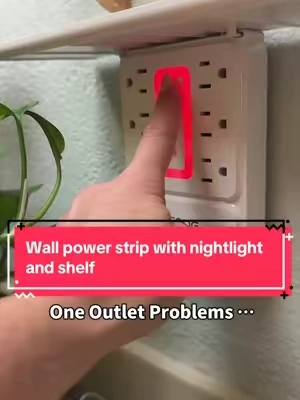 Wall outlet Power strip, outlet  extender surge protector with built-in nightlight and shelf to create the perfect charging station at home in the kitchen or bathroom! #OutletExtender #SurgeProtector #PowerStrip #ChargingStation