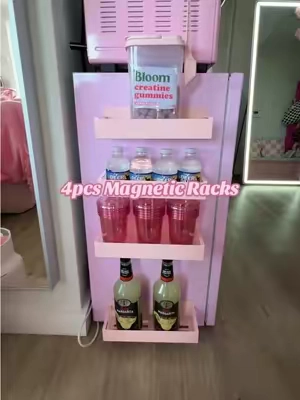 Great for use on washer dryer, refrigerator and magnetic cabinet and more, the magnet is super strong hold and the racks are sturdy #magneticrack #refrigeratormagnet #storageshelves #magnetic #pinkaesthetic   