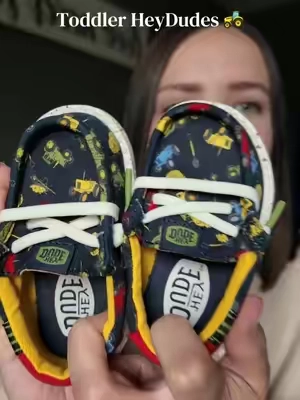I cannot wait for my son to wear these! So precious! 🚜 #heydudes #heydudeshoes #toddlershoes 