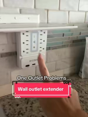 Turn one outlet into nine plug-ins with this wall outlet extender, power strip, surge protector that has built-in nightlight and shelf creates the perfect charging station #OutletExtender #PowerStrip #SurgeProtector #ChargingStation 