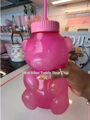 Makes me drink more water daily🧸🎀 #teddybearcup #cup #64oz #watercup #drinkmorewater 
