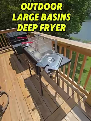 Get this outdoor deep fryer with two large basins, perfect for frying seafood, fries, and hot wings. Keep the mess and smells outside, making it the ideal companion to your grill. Now on sale! #DeepFryer #OutdoorCooking #SeafoodFryer #NoMessCooking #GrillCompanion