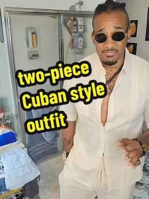 two-piece Cuban style summer outfit That's vacation beach ready! #menssummeroutfit #menssummerfashion #Cubanstyleoutfit #miamilook #mensoutfitideas 