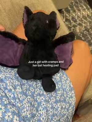 Just a girl, her cramps, and the cutest little bat heating pad. 🖤🦇 Cozy, weighted, and exactly the comfort I needed today. #Warmies #BatLover #HeatingPad #CozyFinds #TikTokShop 