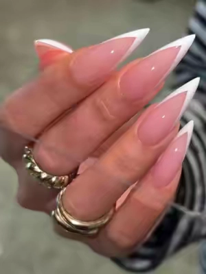 V-shape French stiletto nails Unique french design for a whole new vibe ✨ HL#nail #french #nailinspo  #frenchtipnails  #fyp 