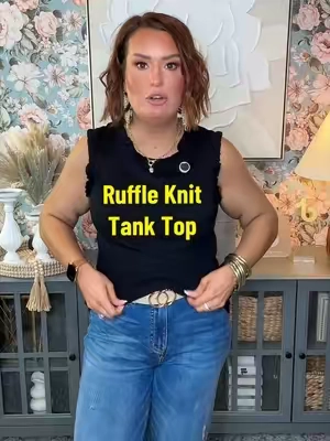 This is elevated basics maxing!! This ruffled knit tank top works all by itself, but also makes the perfect base layer to any outfit! I’m a TTS large wearing the size large. @anrabess.style #tanktop #elevatedbasics #wardrobestaples #anrabess #ttsacl 