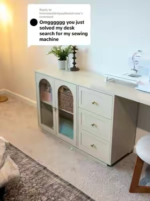 Replying to @hmmwouldntyouliketoknow  @Chels🫶🏻⚡️ loveeeee #sewing #desk #vanity 