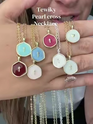 And now they added a PINK HEART?! 💗 @Tewiky US #crossnecklace #necklacestack #giftideasforher #affordablejewelry #tarnishfreejewelry 