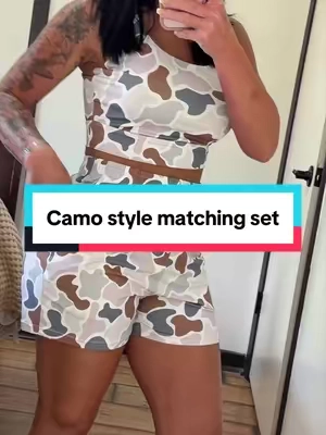 Cute, comfy, stretchy, and pockets? Say less. 🤍 This matching camo set is made for errands, coffee runs, travel, and everyday wear. #matchingoutfits #matchingsetsforwomen #camostyle #tiktokshopsummersale 