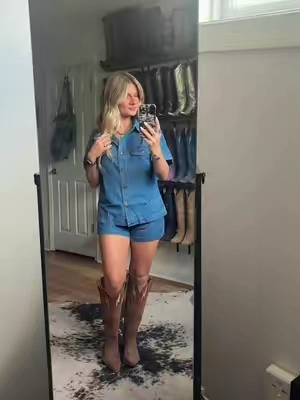 the cutest little denim set #western #westernstyle #westernfashion #cowgirlboots #fyp 