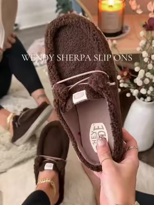 shoe disguised as a slipper 🧸🤎 @HeyDude #heydudeshoes #sherpaslippers #wendyslipon #sliponshoes 