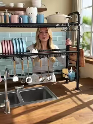 Finally got my counter space back! This over sink rack is a total game changer for small kitchens. 🍽️✨ #KitchenHacks #kitchenorganization #spacesaving #kitchengadgets #tiktokmademebuyit