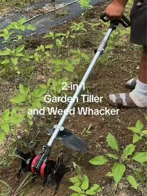 If you’re tired of weeding by hand, this 2-in-1 Tiller/Weed Whacker is a time saver in the garden.  #Handtiller #Tiller #gardenchores #gardentools #tiktokshopcreatorpicks 
