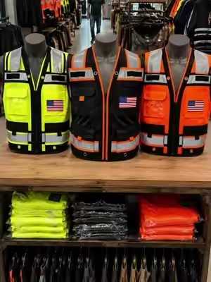 Chaleco de seguridad reflectante de alta visibilidad de clase II de la serie negra Patriot en varios colores / Chaleco de seguridad de dos tonos con tela de malla con logotipo de bandera personalizado #Patriot #Black #Series #Class #II 