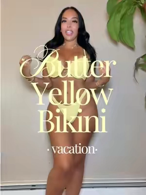 Butter yellow 💛 🧈 two piece bikini ... this one SNATCHED me #bikini #bikiniseason #beachwear #styleinspo #vacationoutfits  Video description: woman models a butter yellow underwire push up bikini top + matching bikini bottoms  perfect for styling any beachwear fashion or summer vacation resortwear look; women's fashion finds; OOTN; OOTD
