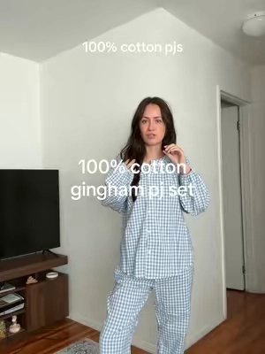 100% cotton pajamas 🩵 #cottonclothing #pjset #pajamas #gingham #loungewear 