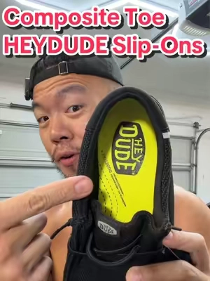 These Composite Toe Slip-On Shoes from @HeyDude can keep you comfy AND safe at work! #steeltoeshoes #heydudeshoes #sliponshoes #workplacesafety #giftsforhim 