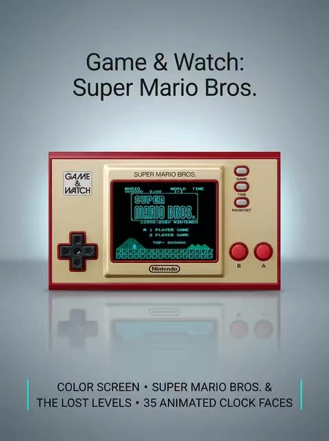 A new piece of history. A true blast to the past. The iconic 1980s experience is reborn with an updated +Control Pad for precision gameplay, a vibrant color screen, and modern hardware. Play Super Mario Bros. and Super Mario Bros.: The Lost Levels, or watch time pass with 35 unique animations on the Super Mario inspired digital clock. The legend is back in your hands. #Nintendo  #GameandWatch  #SuperMarioBros  #Mario  #RetroGaming  #GamingHistory  #Collectible  #Tech