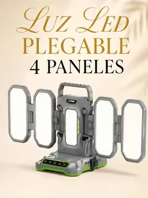 Lámpara de trabajo LED plegable de 4 paneles con iluminación ajustable para taller, garaje, camping y proyectos en exteriores. Su diseño portátil y recargable ayuda a iluminar diferentes ángulos de trabajo y facilita el transporte y almacenamiento. #WorkLight #LEDCampingLight #PortableLighting #tiktokshopsummersale #tiktokshopcreatorpicks 