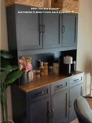 Our new house didn’t come with a pantry, so this cabinet completely transformed our kitchen. It added so much storage, gave me the cutest coffee station, and honestly looks like it was built into the space. 🤎✨ ⸻ #KitchenStorage #PantryCabinet #KitchenOrganization #HomeFinds #TikTokShopFinds