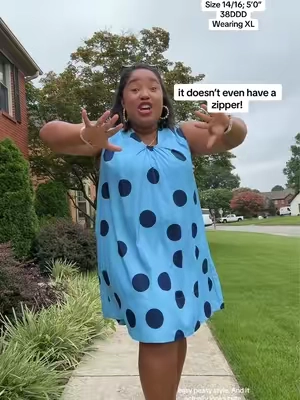 This one is absolutely adorable. The dots are precious. Great a-line shape is flattering. Modest neckline and length. Doesn’t cling to belly. It’s lined and has pockets. I’m wearing a size XL. #tiktokshopcreatorpicks #size14style #midsizefashion #midsizepetite #petitestyle @Chicovar 