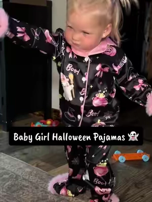 Too cute to spook. 👻🩷 These Halloween jammies are officially our favorite. #BabyGirl #Halloween #MomLife #ToddlerFashion #Toddlersoftiktok 