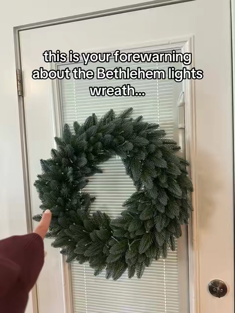 They’re back!!!! The Bethlehem lights wreath— 3 settings, a timer, light sensor, remote too! #christmas #wreath #christmaswreath 
