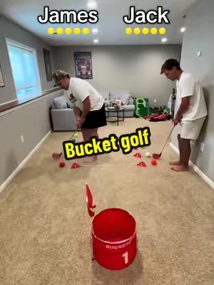 Some controversial play here… #bucketgolf #golfgame #indoorgolf 
