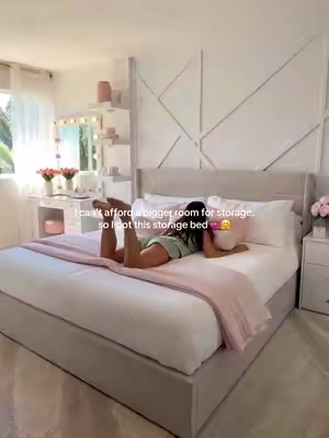 Lift it, store it, hide it, and love it 🥰 #storagebed #bedframe #homedecor #bedroominspo #bedroomfinds 