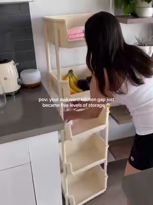 Made for thoses impossible little spaces ✨💡💯#storage #storageshelves #storageorganizer #KitchenHacks #kitchenstorage 