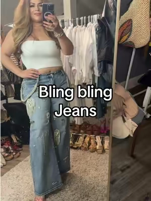 THE BEST ONE YET RELAXED FIT BLING DENIM JEANS##rhinestonejeans##karolgconcertoutfit##karolgoutfitideas##bestjeansever##blingblingjeans@@AKIRA