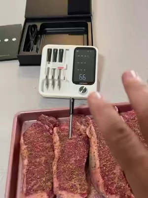 I have your steaks done, right #steaks #bbq #meatthermometer #meatprobe #newyorkstripsteak  