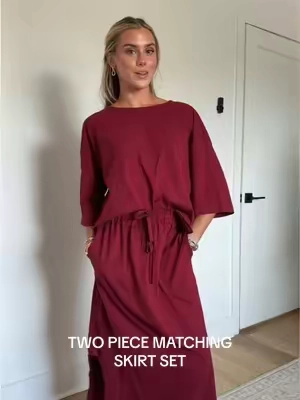 one of those outfits you can wear casually with sandals or even with ballet flats as a workwear outfit or better yet jazzed up with necklaces and kitten heels 😉 5’4/xs  #matchingskirtset #skirtset #matchingset #midiskirt #midiskirtoutfits @Uaneo 