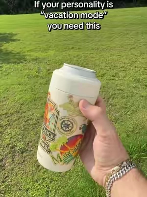 Officially licensed Margaritaville drinkware made for beach days, road trips, and relaxing outside. Choose between a universal can cooler or a To-Go Buddy that fits many large coffee and fountain drink cups. #frostbuddy #cancooler #drinkaccessories #beachgear #summerfinds
