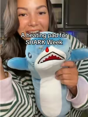 A heating pad for shark week! How cute is this! 🦈🩸😍 #firstperiod #periodbasket #mensturalcrampheatingpad #heatingpad #sharkheatingpad 
