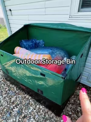 A waterproof storage bin to hold your pool floats, kids toys, camping gear, etc.  It has a ton of storage space and is perfect to keep outside, in your shed or in your garage! #outdoorstorage #garagestorage #storagebox #garageorganization #poolfloat 