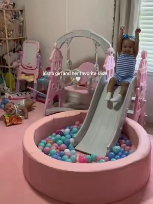 their happy place 🩷 #playroom #swingset #toddlerfun #girlmom #toddlerplay 