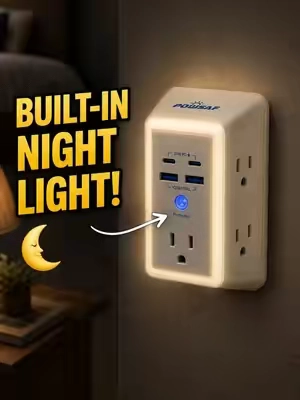 A simple upgrade your home actually needs ⚡ More outlets, USB charging, and a built-in night light to make everyday life easier — all without the clutter. POWSAF outlet extender is on sale now + free shipping 🚚✨ #homeorganization #apartmentfriendly #smallspacesolutions #homegoodsfinds #homehack #smallspaceliving#powsaf  #blackfriday #surgeprotector #tiktokshopblackfriday #tiktokshopcybermonday #fyp #dealsforyoudays #summerwins#tiktokshopbacktoschool 