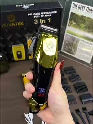 Kit profesional de tres piezas: cortadora y recortadora dorada para cabello masculino. Set de barbero recargable vía USB con pantalla LCD, cortadora con cuchilla regulable y accesorios profesionales de peluquería para hombre. #DealsForYouDays #summerwins #imprescindible #tendencia #fyp