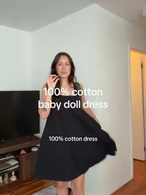 Love a good cotton dress!! 🖤 #falltransitionoutfit #falloutfits #minidress #cottonclothing #babydolldress 