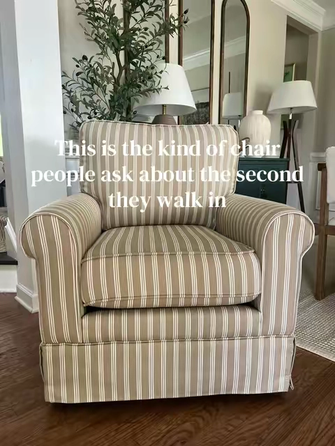 I’ve looked at so many accent chairs, and this one just feels different. The quality is amazing, it swivels so smoothly, and the striped fabric gives it such a timeless look. It’s the kind of chair I know I’ll love for years. #chair #chairs #accentchair #furniture #homedecor 