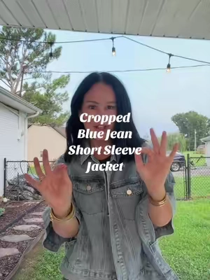 so excited for this cropped short sleeve blue jean jacket! It’s perfect for end of summer and fall! #bluejeanjacket #shortsleevebluejeanjacket #tiktokshopsummersale #falldealsforyoudays 