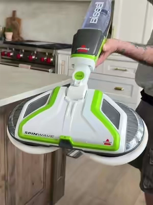 I’ll never use a regular mop again cause this works so much better #bissell #bissellspinwave #spinmop #mopping #CleanTok 