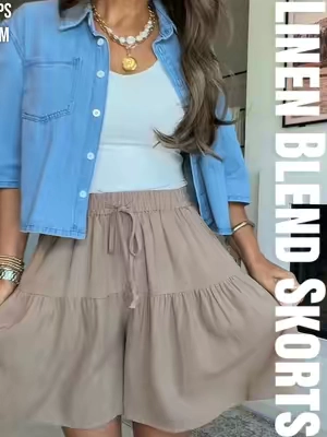 30% Linen 70% Rayon for comfort and breathability too 🤌🏼✨ #linenshorts #flowyskirt #teacherootd #skort #falltransitionoutfit 