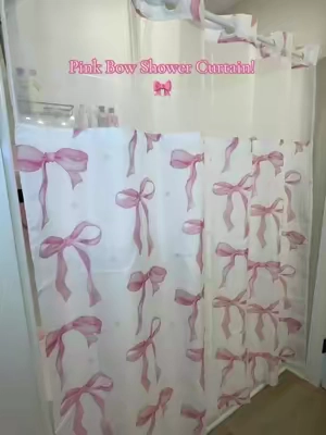 I’m obsessed with my shower curtain!🎀 #showercurtains #bowshowercurtain 